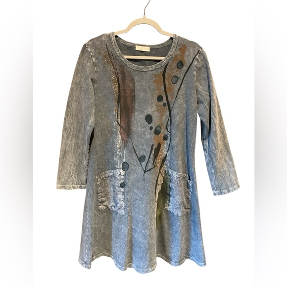 Jess & Jane gray dress cotton made in USA pockets size small artsy boho festival - Picture 3 of 16